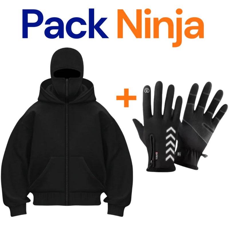 Veste Balaclava Ninja avec cagoule + Gants Thermique Screen touch