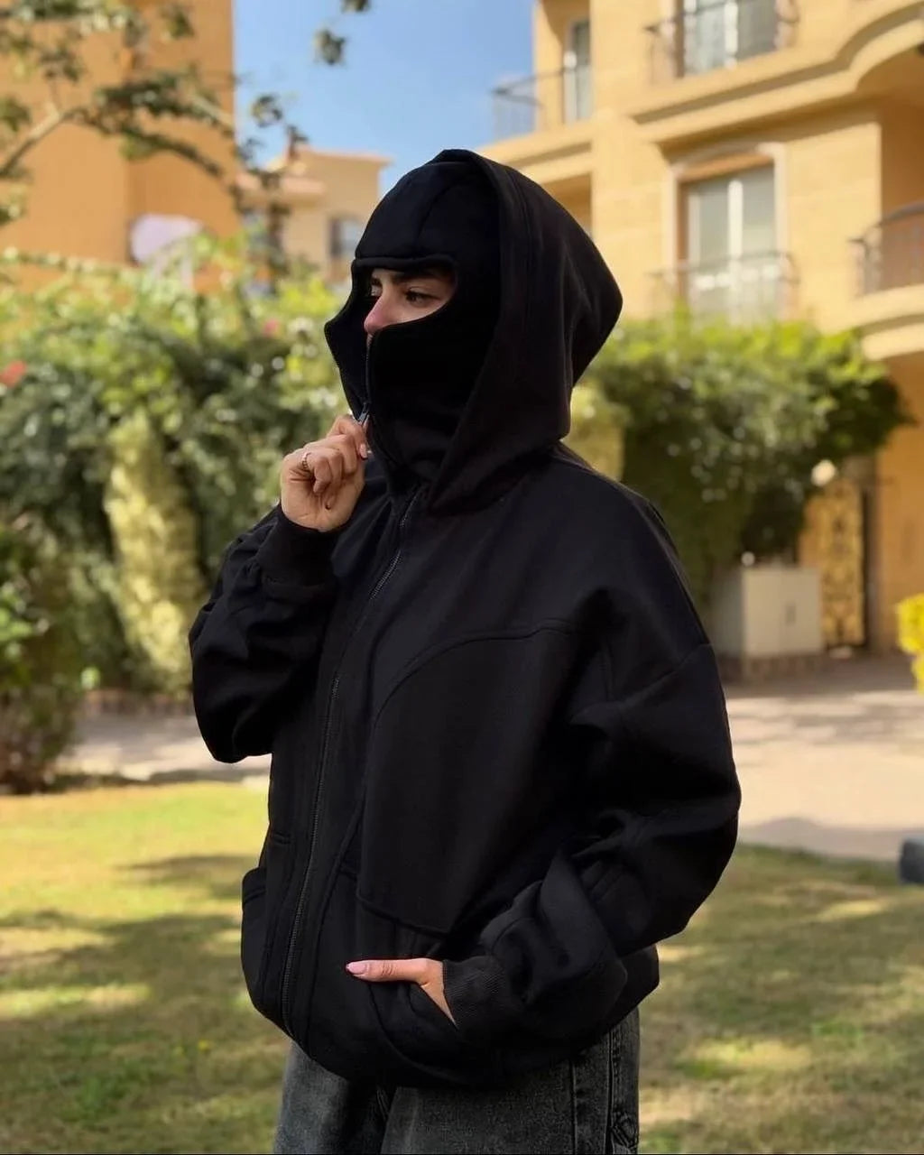 Balaclava Ninja Zipper Hoodie – Veste d’Hiver Tactique Confortable & Style Urbain